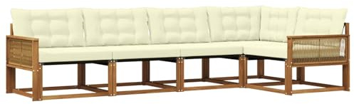 vidaXL Outdoor-Sofagarnitur mit Kissen 5 pcs Natur und Creme, Moderne Gartenmöbel, Sofa-Kollektion und robuste Terrassenbestuhlung, gemütliche Lounge-Einheit