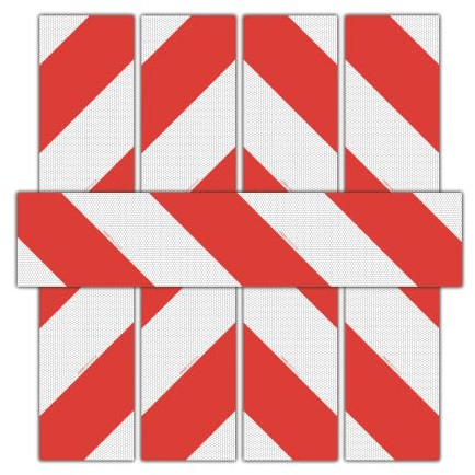 STROBO 4 Stück DIN 67520 Container Warnmarkierung 705 x 141 mm als Magnet | Reflektierende Magnetfolie 2x Rechtsweisend 2x Linksweisend | UV-Schutz, Wind- und Wetterfest