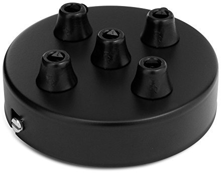 Deckenbaldachin Lampenbaldachin Metall 5-fach (mit 5 Kabelauslässen) 100x24mm, schwarz - inkl. Zugentlastung aus Kunststoff