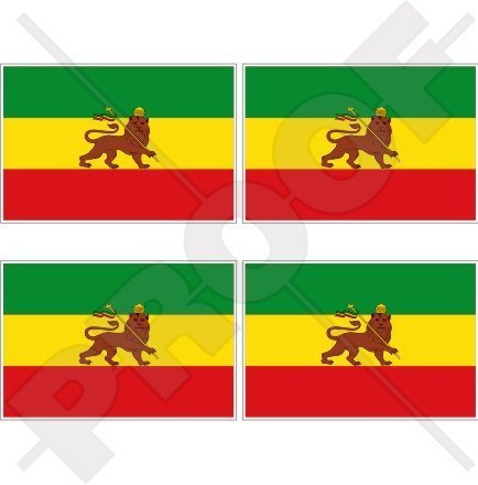 ÄTHIOPIEN Ehemaliger äthiopischer Löwe von Juda Flagge AFRIKA 50mm Auto & Motorrad Aufkleber, x4 Vinyl Stickers