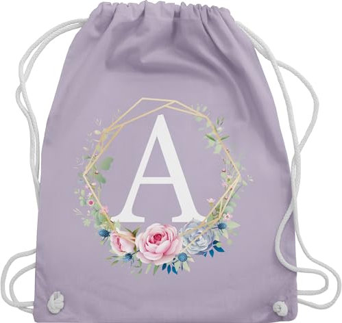 Turnbeutel Rucksack - Geschenk Initialen - Tasche - Blumenkranz Mit Buchstabe A - Unisize - Pastell Lila - turnsackerl kindergarten buchstaben initial beutel kita anfangsbuchstabe anfangsbuchstaben