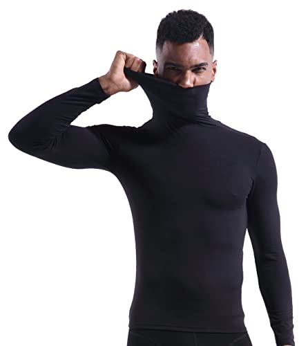Zueauns Thermooberteile für Herren Rollkragen Langarmshirts Sport Unterwäsche Winter Warm Weich Unterhemd Oberteil(Schwarz),L