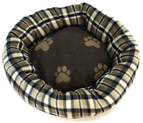 GeKi Trend Kuscheliges Hundebett Katzenbett rund 60 cm für kleine mittelgroße Hunde braun mit Pfoten