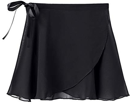 Stelle Ballet Skirts for Girls Toddler Dance Skirt Chiffon Kids Ballet Wrap Skirts (Black (Adjustable Tie), 10-12 Years)