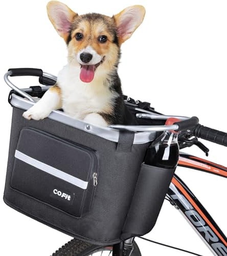 COFIT Fahrradkorb Vorne Abnehmbar Hundekorb Fahrrad Faltbarer für Haustier Einkaufen Pendler Camping und Outdoor Aufbewahrungstasche Schwarz mit Seitentaschen