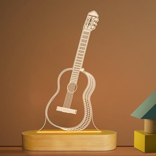 Gitarre 3D Illusion Optisches Nachtlicht LED Nachttischlampe für Kinder Männer Ihn Musiker Liebhaber Weihnachtsgeschenke, weiche, warmweiße Farbe