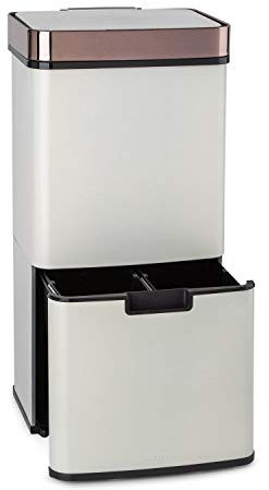 KLARSTEIN Royal Trash Sensor Rubbish Bin - 72 L Volume in 4 Bins, Residual Waste & Recycling Waste: 43 & 2 x 12.5 L, Organic Waste Bin with Lid: 4 L, Automatic Opening and Closing - Rose Gold