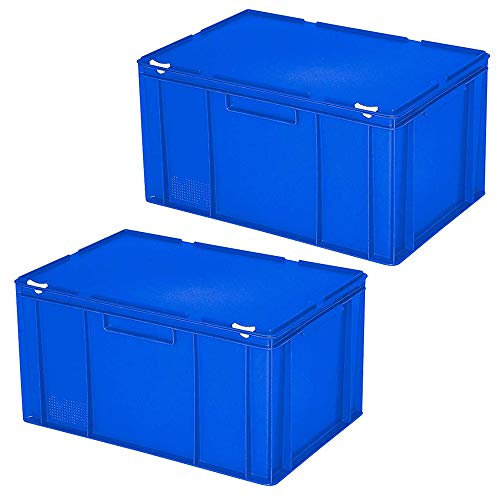 BRB 2 Eurobehälter mit Deckel, stapelbar, lebensmittelecht, LxBxH 600x400x330 mm, 63 Liter, PE-HD, blau