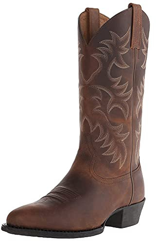 ticticlily Stivali da Cowboy da Uomo Stivali a Metà Polpaccio Vintage Slip On Ricamo Modello Punta a Punta Stivali in Pelle Antiscivolo Marrone 44 EU