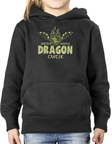 Comedy Shirts - Weird Mystic Dragon Castle - Mädchen Hoodie - Schwarz Gr. 152