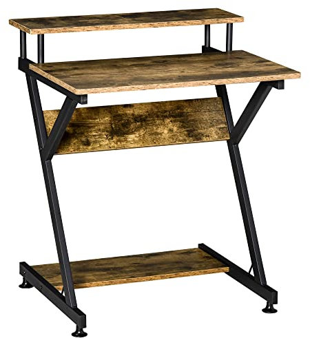 HOMCOM Industrial Computer Desk with Monitor Stand, 70 x 60cm Compact Desk for Small Spaces, Home Office Desk, Rustic Brown