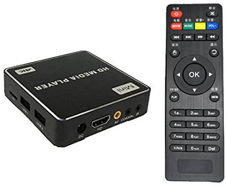 fivenum HD Multimedia-Player, HDMI AV Audio- und Video Unterstützt USB, SD-Karte, mit Fernbedienung