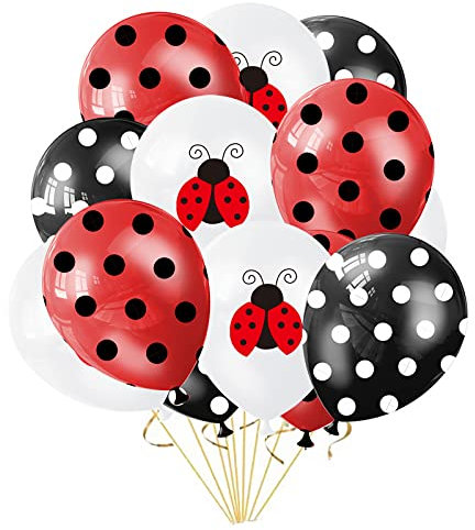 YUTOU 24 Stück Marienkäfer Luftballons 12 Zoll Latex Ballons Tupfen Luftballons Party Dekoration Ballons Set für Marienkäfer Geburtstag Party Jungen Mädchen Dschungel Thema Geburtstag Dekoration
