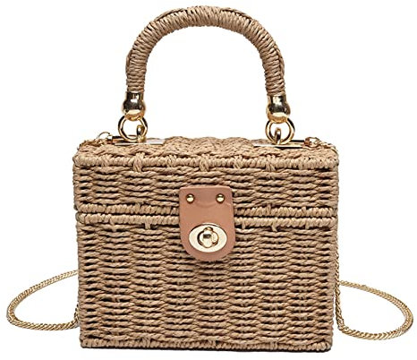 YXCXGO Women's Straw Bag Vintage Basket Purse Summer Beach Handbag Rattan Crossbody Bag Casual Vacation, Handbag-khaki