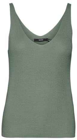 VERO MODA Damen Geripptes Struktur Top Einfarbiges V-Ausschnitt Shirt Ärmelloses Strick Oberteil VMNEWLEX