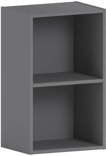 Vida Designs Oxford 2 Tier Cube Bookcase, Grey Wooden Shelving Display Storage Unit Office Living Room Furniture