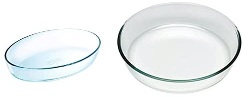 Pyrex 1041030 Essentials Plat à Four Ovale en Verre - 39x27x6 cm & Bake & Enjoy - Moule à Manqué en Verre Ø 26 cm