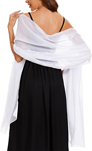 chuangminghangqi Elegante Satin Stola Damen Festlich weiß Schal Sommer Solid Bridal Abend Wrap Schal Silk Feel Long Stolen für Abendkleid Party Hochzeit Braut Brautjungfer Muttertags Geschenke(Weiß)