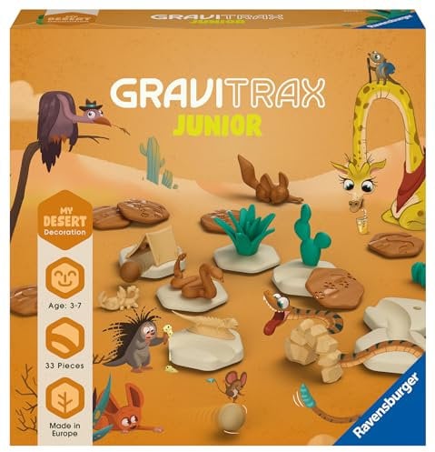 Ravensburger GraviTrax Junior Extension Desert - Erweiterbare Kugelbahn für Kinder, Murmelbahn überwiegend aus nachwachsenden Rohstoffen mit Lernspielzeug und Konstruktionsspielzeug ab 3 Jahren