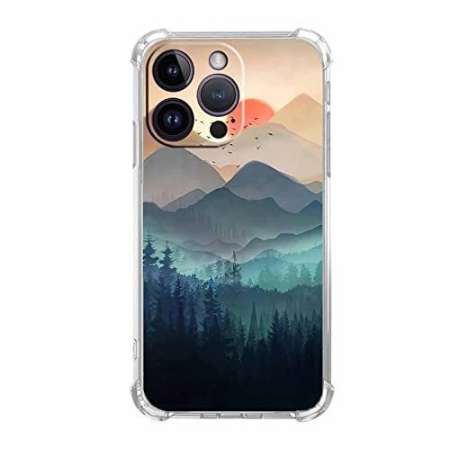 Vesidurt Mountain Sunset iPhone 14 Pro Case, Nature Wilderness Landscape Pattern, Soft TPU Protective Case