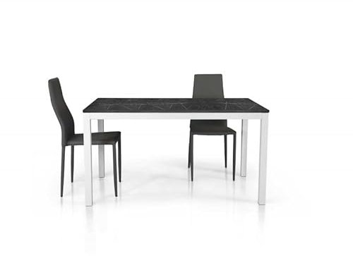 Mar.c.a. Design - Ausziehbarer Tisch für Esszimmer oder Wohnzimmer, mit Gestell Farbe Weiß und Tischplatte aus Holz in Marmoroptik, geschlossen 140 x 80 cm, offen 200 x 80 cm, hergestellt in Italien
