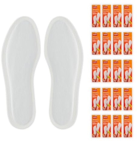 Relaxdays Sohlenwärmer, 20 Paar, Größe S, Wärmeeinlagen für Schuhe, 8h warme Füße, luftaktiviert, selbstwärmend, weiß