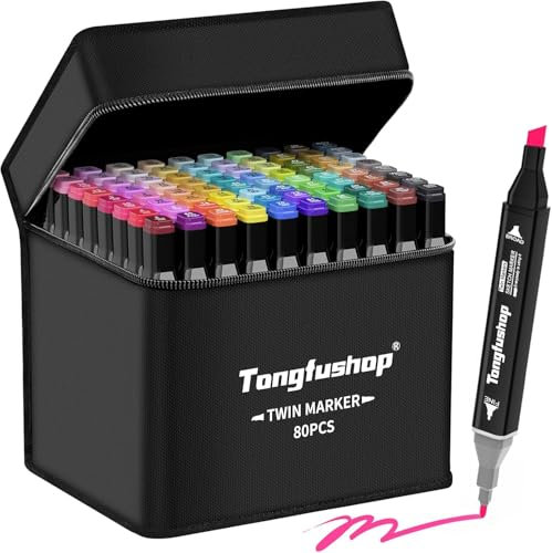 Tongfushop 80 Alkohol Marker Set, 2 Sekunden Schnell Trocknende Filzstifte, Filzstifte Dicke und Dünne Alkohol Stifte mit Anti-Seepage Abstandshaltern für Malerei, Zeichnung, Design, Rendering