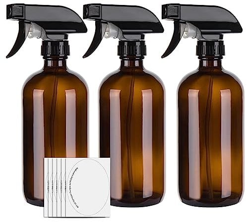 hmaimas 500ml Amber Empty Glass Spray Bottles for Cleaning, Mist Water Spray Bottle for Hair, Gardening and Essential Oils, Adjustable Trigger Sprayer with Spray Stream Settings, Set of 3