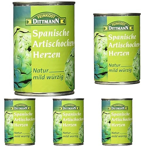 Feinkost Dittmann Spanische Artischocken-Herzen Natur 1x 390g (240g Abtropfgewicht) (Packung mit 5)
