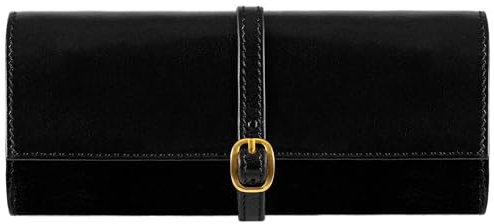 Time Resistance Schwarz Leder Schmuck Organizer – 100% Leder Schmuckrolle für Reisen Hergestellt in Italien – Reise Schmucketui aus Vollnarbenleder - Travel Jewelry Case – Jewellery Organizer