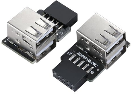 MZHOU Dual 2 Ports USB Carte mère Dual USB 2.0 Adaptateur Femelle 9 Broches USB 2.0 convertisseur Femelle Dual Layer Type für PC Adaptateur Gauche/Droite…