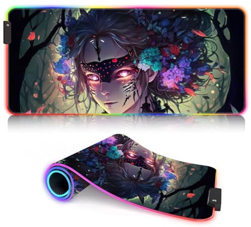 Grand Tapis Souris Jeu RGB XXL avec LED Lumineuse pour Clavier, surdimensionné, Base en Caoutchouc antidérapant, imperméable, pour MacBook, Ordinateur Portable, Manga Girl 39,9 x 89,9 cm