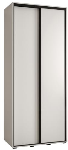MEBLE KRYSPOL Davos 1 110 Schlafzimmerschrank mit Zwei Schiebetüren - Moderner Kleiderschrank mit Kleiderstange und Regalen - 235,2x110x45 cm - Weiß Weiß Schwarz