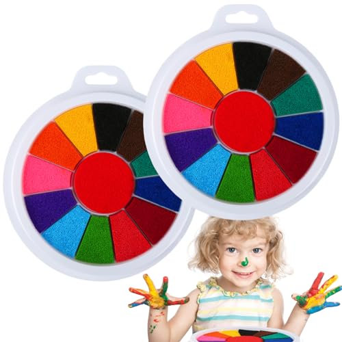 2 Stück Stempelkissen Bunt,13 Farben Fingerabdruck Stempelkissen Ungiftige Abwaschbar und Kindersicher Tinte, Ungiftig Abwaschbar Kinder Stamp Pad Fingerstempelfarbe für DIY