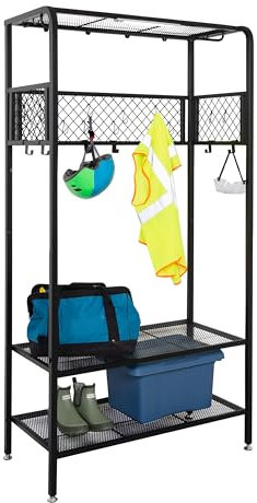 Honey-Can-Do Mobile portaoggetti da garage con luce, ganci e barra appendiabiti, nero SHF-09842 nero