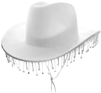 Cowgirl-Hut für Erwachsene, Diamant, 3 Stück, weißer Cowboyhut mit Diamant-Fransen, für Erwachsene, glitzernd, Cowgirl-Hut, Western-Party, Kostümzubehör