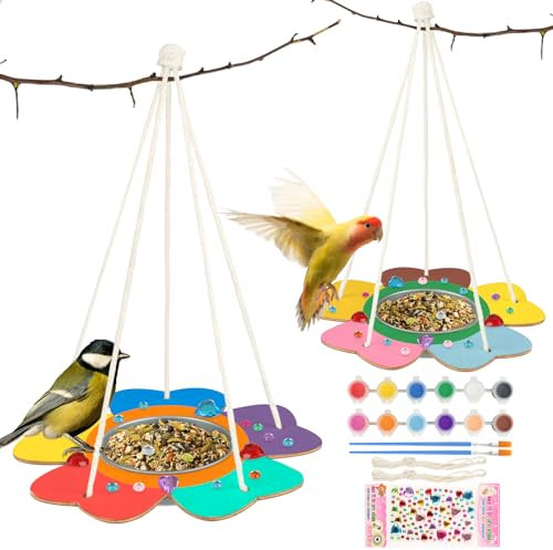GHVACZS Kinder Kunst und Handwerk Vogelfutter Für Draußen, 2-Pack DIY Holz Paint Kits Outdoor Spielzeug, Bird Feeder Craft Painting Kit, DIY Holz Vogelfutterspende für Jungen und Mädchen
