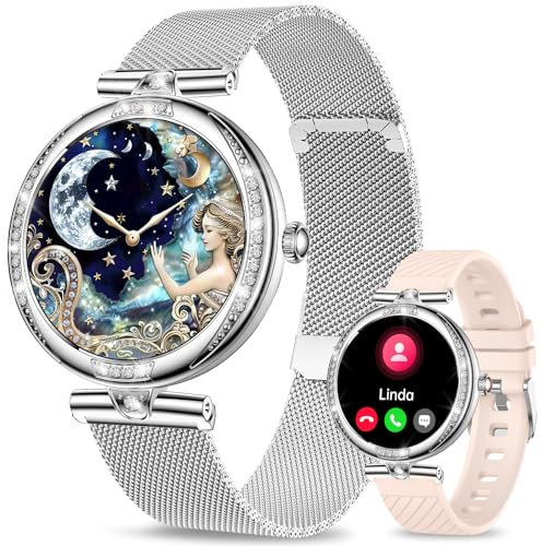 Efolen Montre Connectée Femme avec Appel Bluetooth, 1.19 AMOLED HD Smartwatch Santé Au Féminin, 120 Modes Sportifs, Sommeil, Fréquence Cardiaque, SpO2, Calories IP68 Podometre Android iOS Argent