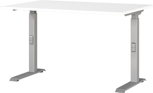 Germania Schreibtisch 7910-639, in Weiß/Silber, me. höheneinst., 120 x 91 x 80 cm (BxHxT)