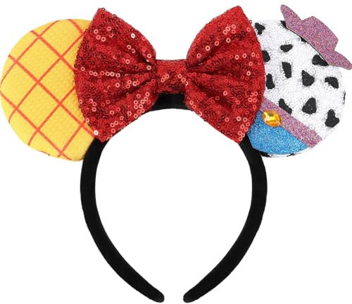 UNKJIN Mouse Ears Headband, Sequin Ears Headband with Splicing Ears, Glitter Hairband Party Decoration for Women (Yellow Cowboy)