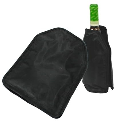 Fackelmann Funda Enfriadora para Botellas, Collar Enfriador para Botellas de Vino y Cava, Nylon Elástico con Ajuste Universal y Relleno de Gel Enfriador, Apta para Congelador, 22x16 cm, Negro, 1 ud.