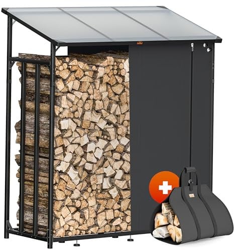 GARDEBRUK® Étagère pour Bois de cheminée XXL Noir en Acier avec Toit Abri à Bois Stockage du Bois Étagère à bûches extérieur