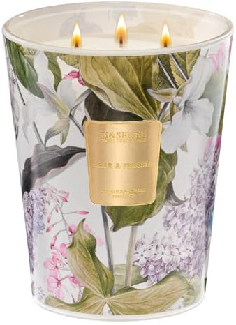 M&SENSE Duftkerze mit 3 Dochte Birne Fressia stark duftende Sojakerze 990g 150 Stunden lange Brennzeit Geschenk Kerze und Heimdekoration Kerzegeschenke für Frauen