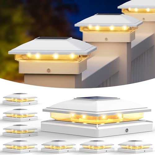 VOLISUN 8 Stück Solar Pfostenkappe für den Außenbereich, wasserdicht, Solarzaun Pfostenleuchten für 8 x 8 9 x 9 10 x 10 cm Holz/Vinyl Pfosten, Solarlampe Außen Säulenlampe für Garten Terrasse Veranda