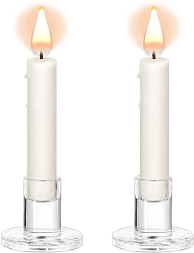 Kerzenhalter Glas, 2er Klar Stabkerzenhalter für Stabkerzen, Teelichthalter Klein für Hochzeit, Geburtstag, Party, Weihnachtsdeko, Tischdeko, Advent Deko