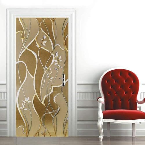 Stickers Porte Trompe L'oeil Géométrie Poster Pour Porte Fleurs Papier Peint Autocollant Porte Chambre Décoration Auto Adhésif Imperméable Sticker Porte 77x200 cm 3027A