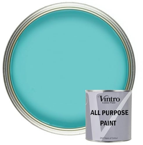 Vintro Paint - All Purpose Paint. Multi-Surface Matt Paint For Indoor/Outdoor Use. Wood, Walls, Doors, Cabinets, Metal, Plastic, Masonry, Furniture, Glass, Tile, Radiators & Pipes. 250ml (Turquoise)