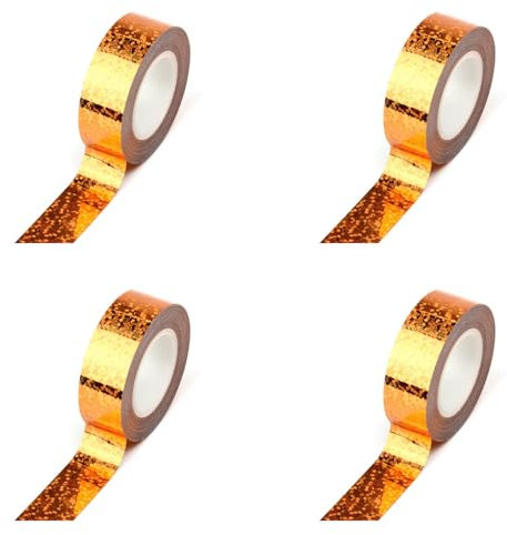 Leliafleury Lot de 4 rouleaux de ruban adhésif holographique à paillettes dorées pour loisirs créatifs, scrapbooking, 15 mm x 5 m