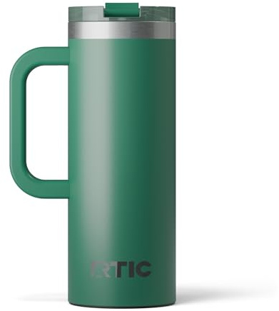 RTIC 20oz Road Trip Travel Mug with Lid and Handle, Ceramic Lined, Insulated, Stainless Steel, Metal, Double Wall Vacuum-Insulation, Portable Coffee, Tea Cup for Hot and Cold Drink, Pine Tree