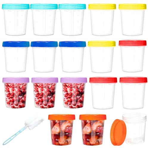 CERICAI 18Pack Small Food Containers with Lids and Graduation, 6 Colors 120ML/4OZ Reusable Plastic Bait Measuring Cup, Airtight and Leakproof Dressing Salad Pots for Food Storage & Meal Prep (18)
